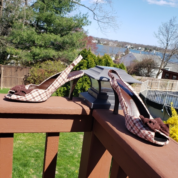 Slingback Bow Herringbone Brown Tan Preppy 10M LINEA PAOLO - Picture 3 of 5